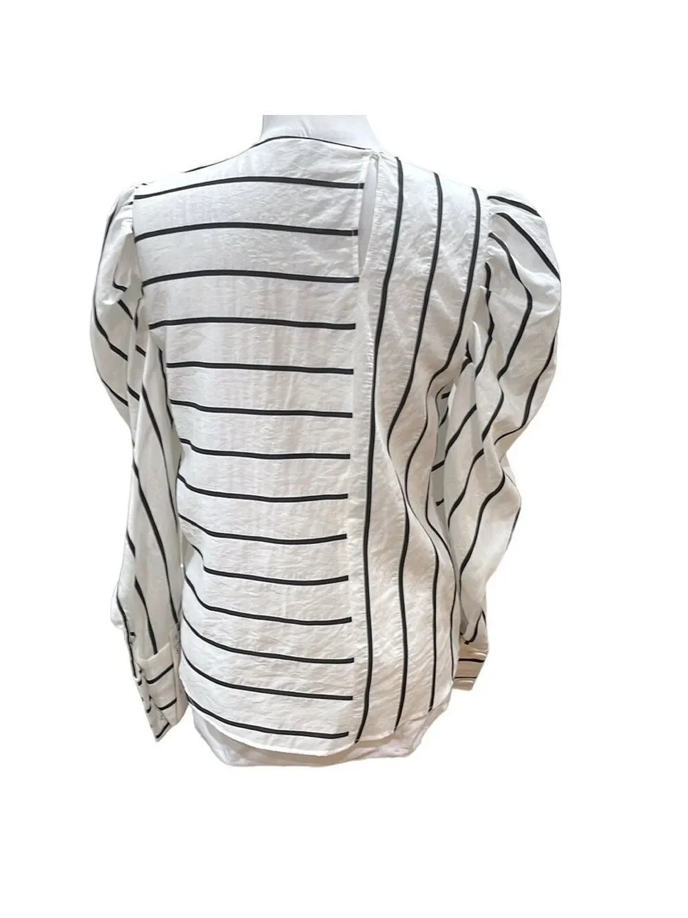 Nwt Zara Black White Stripe Long Puff Sleeve Top SZ S